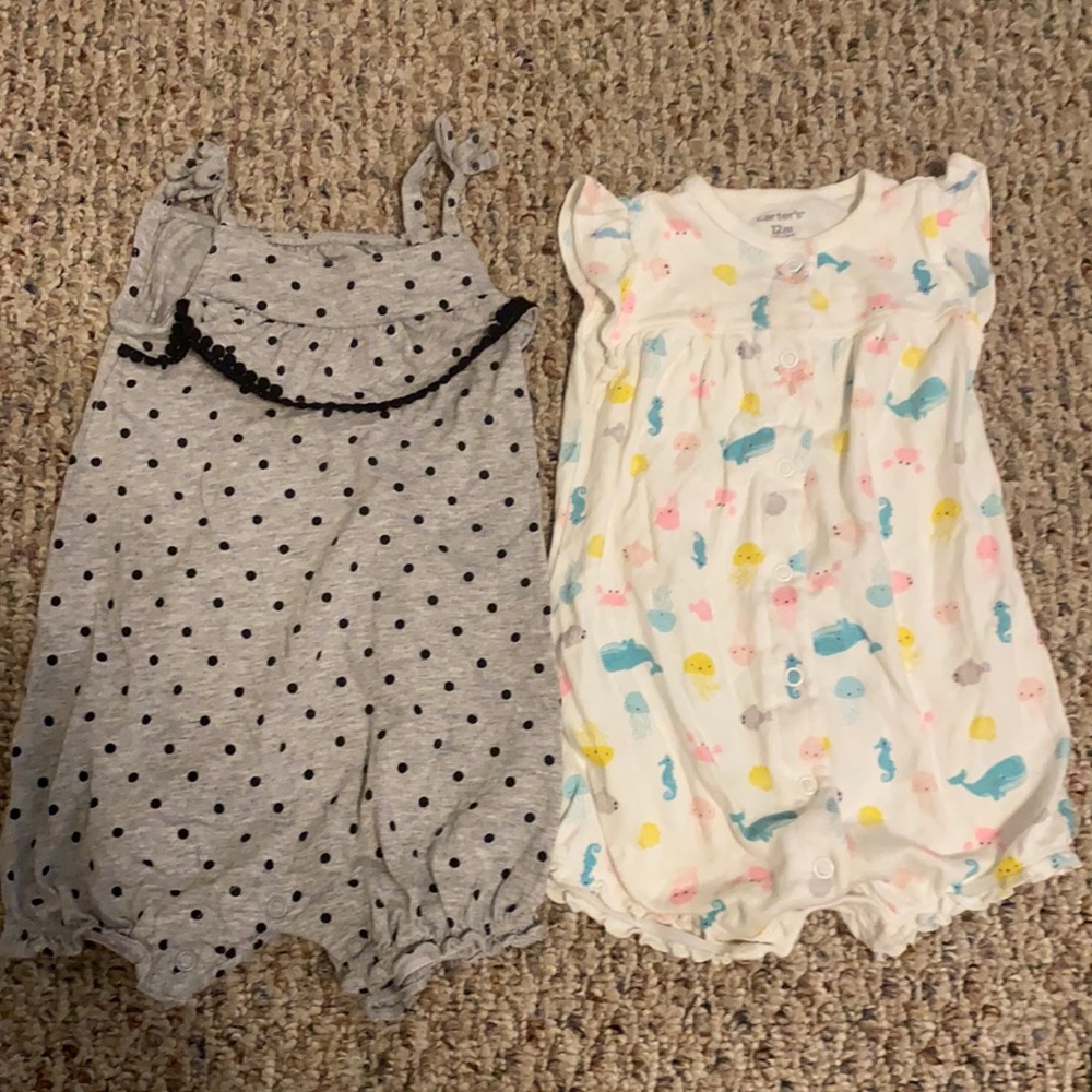 2 cute Carter’s rompers for girls size 12 mos